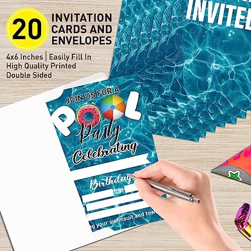 Pool Party Birthday Invites for Boys Set of 20