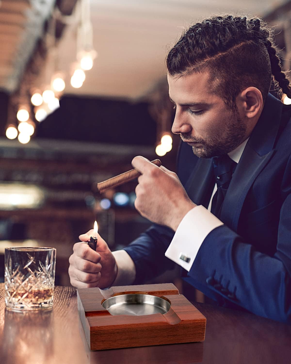 Wood Cigar Ashtray with Gift Box - Classic Design