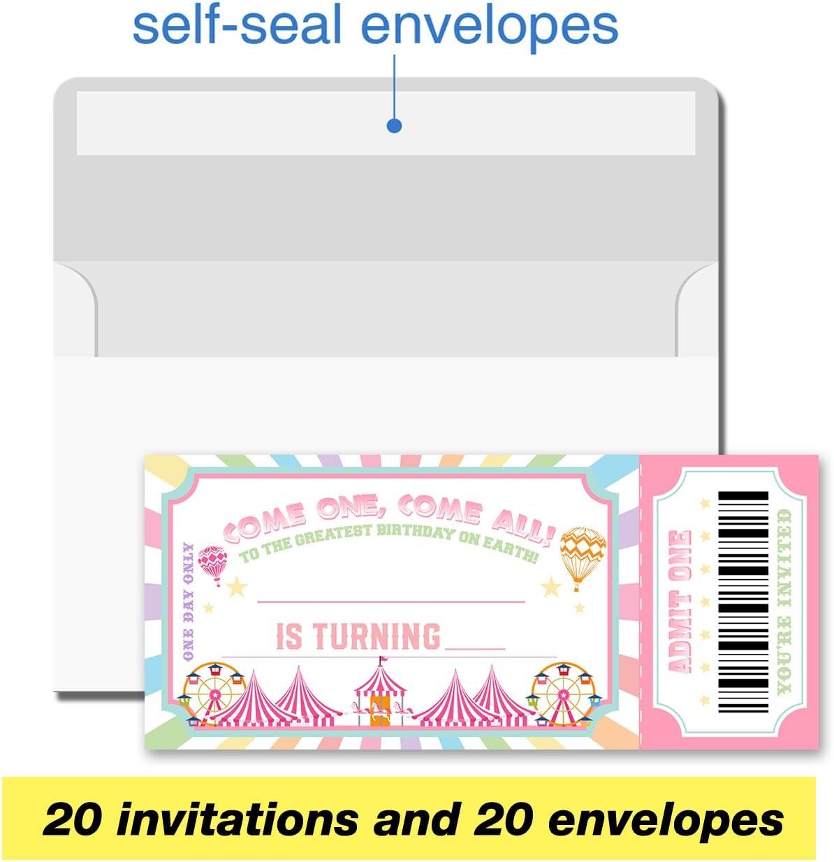 VAHATAN Carnival Birthday Party Invitations 20 Pack