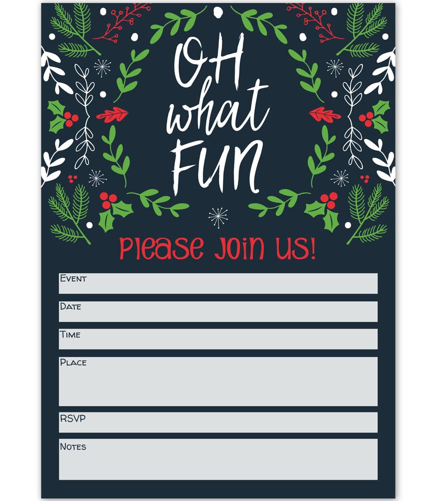 Oh What Fun Retro Christmas Party Invite Set of 20 with Envelopes