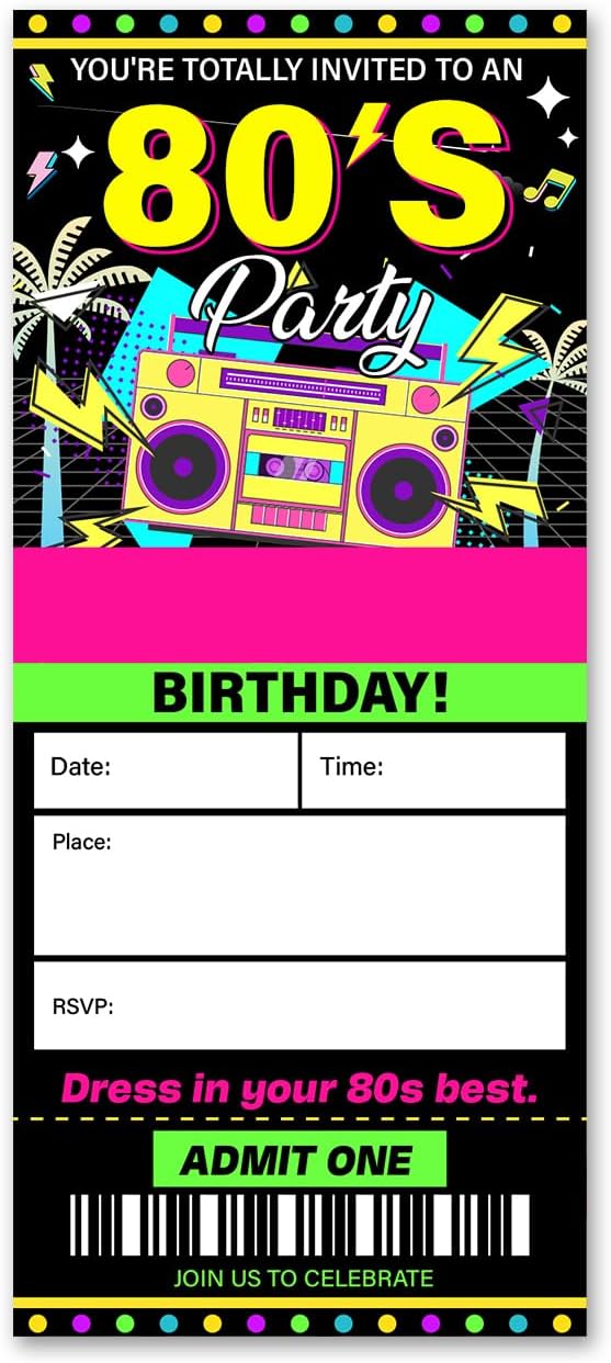 VAHATAN 80s Party Invitations 20 Pack with Envelopes