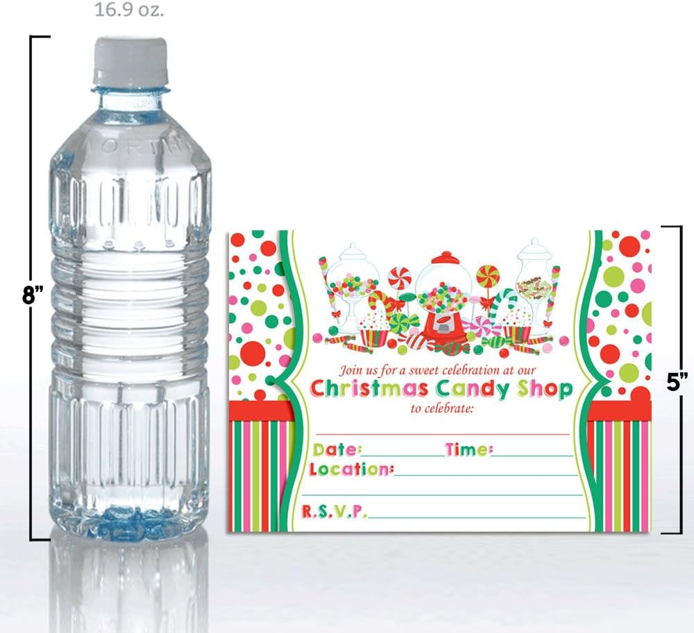 Christmas Sweet Shoppe Birthday Party Invitations with Envelopes