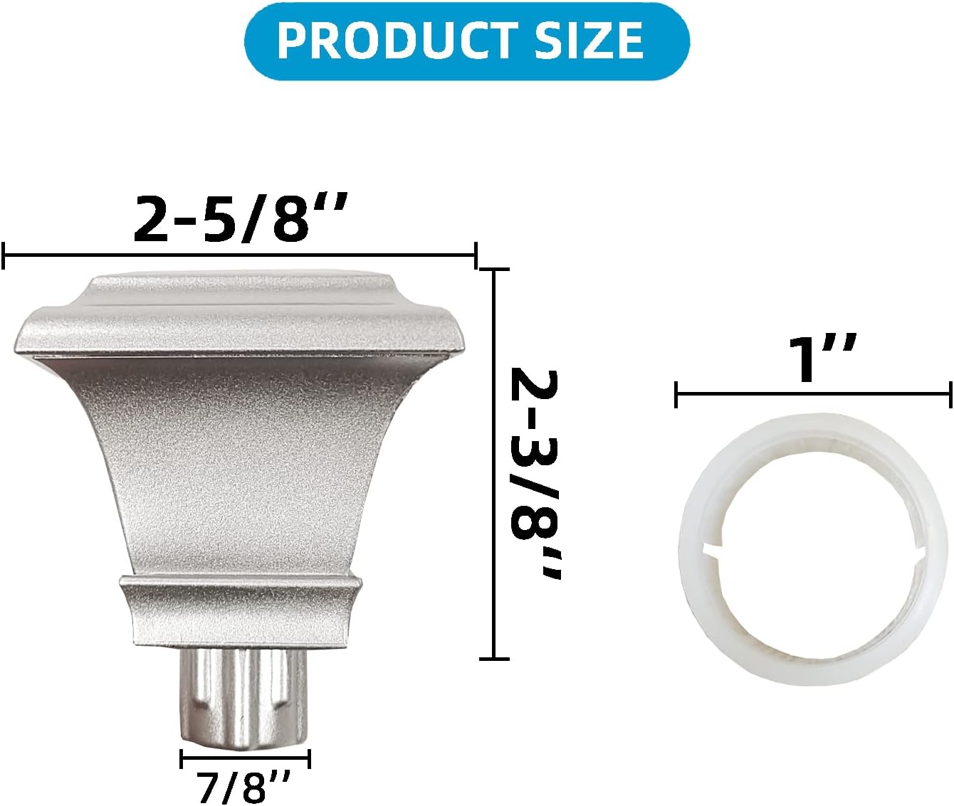 Silver Square Plastic Curtain Rod Finials 2 Pcs