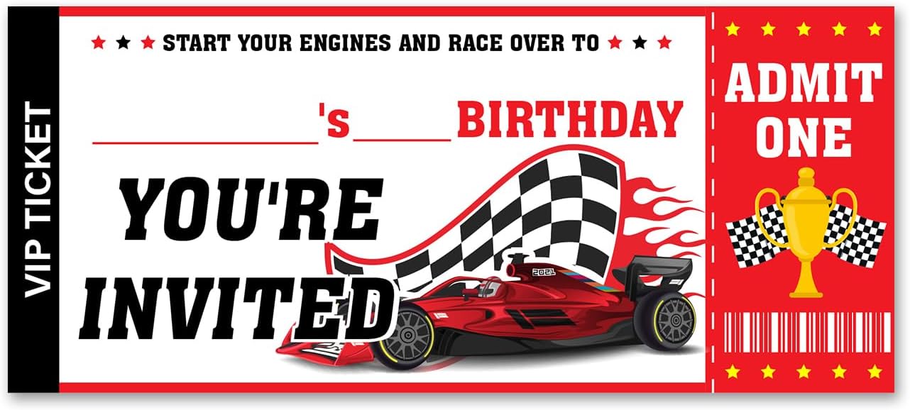 VAHATAN Car Racing Birthday Invitations 20 Pack with Envelopes