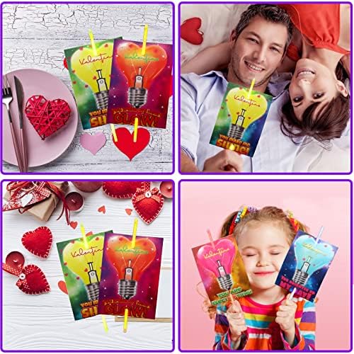 32 Pack Neon Valentines Day Gift Cards with Glow Sticks