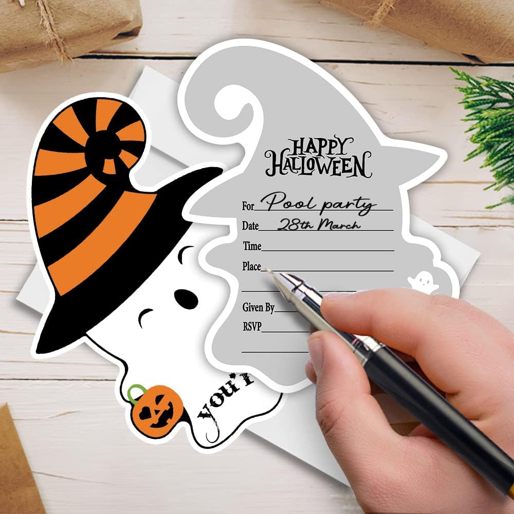 Haizct Halloween Ghost Shaped Fill-In Invitations 15 Pack