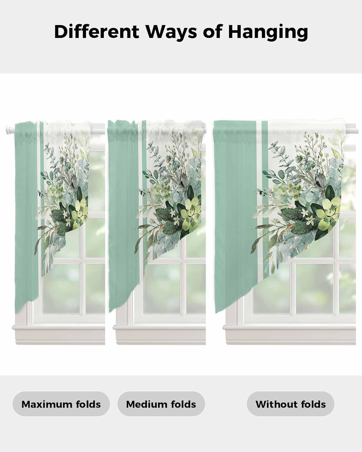 Sage Green Eucalyptus Swag Curtains 2 Panels Set 36 Inch Length