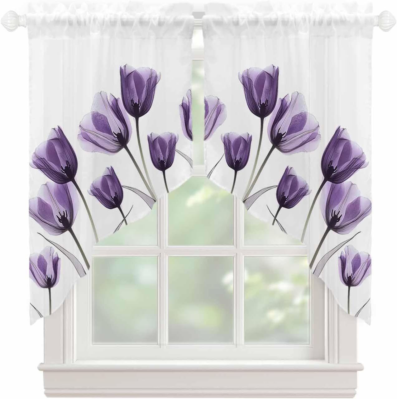 Purple Tulips Swag Curtains 2 Panels Set 72 W x 36 L