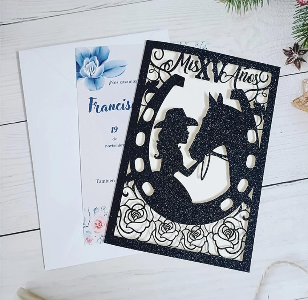 50pc Horse Girl Laser Cut Birthday Party Invitation Set With Envelope