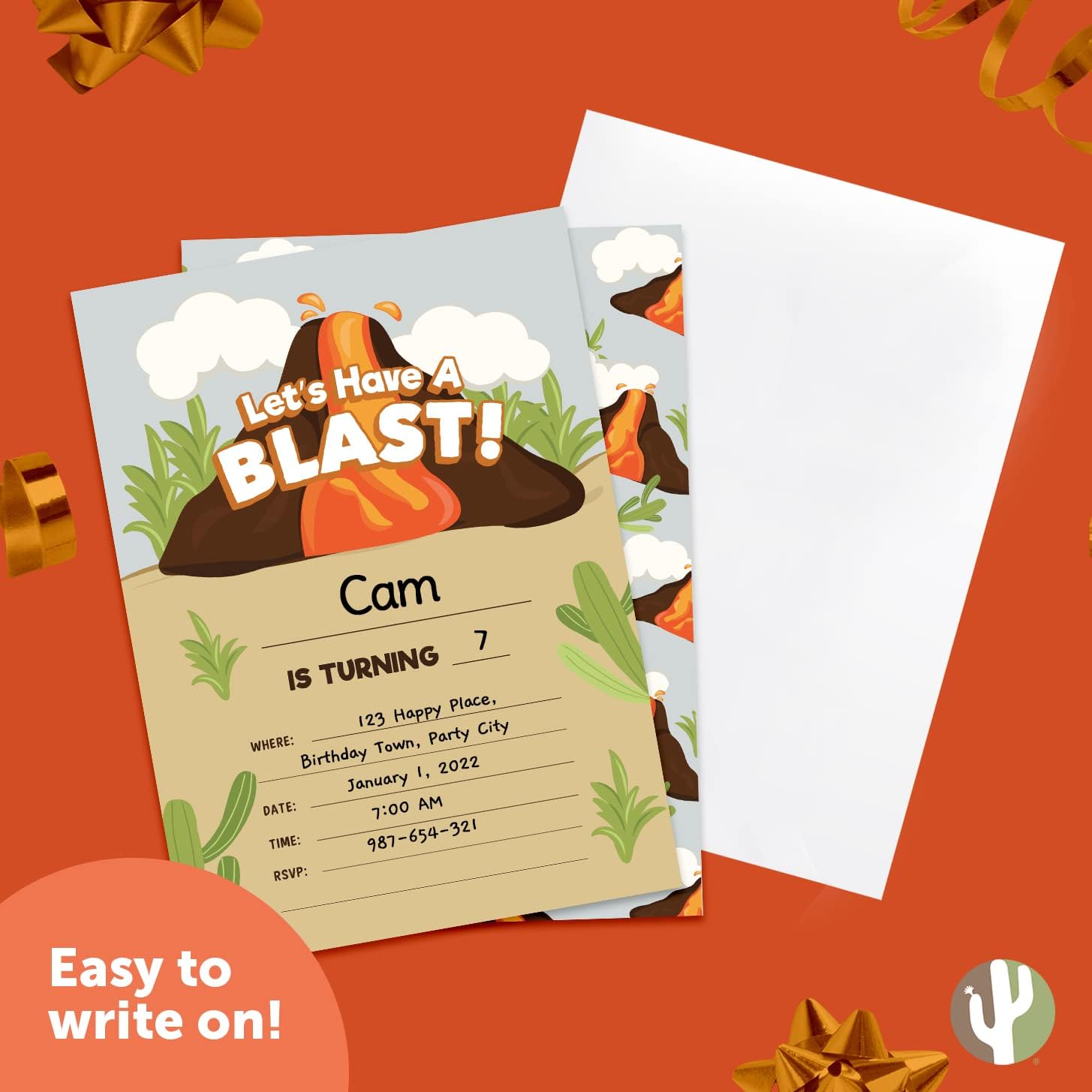 Desert Cactus Volcano Birthday Invitations 10 Count With Envelopes