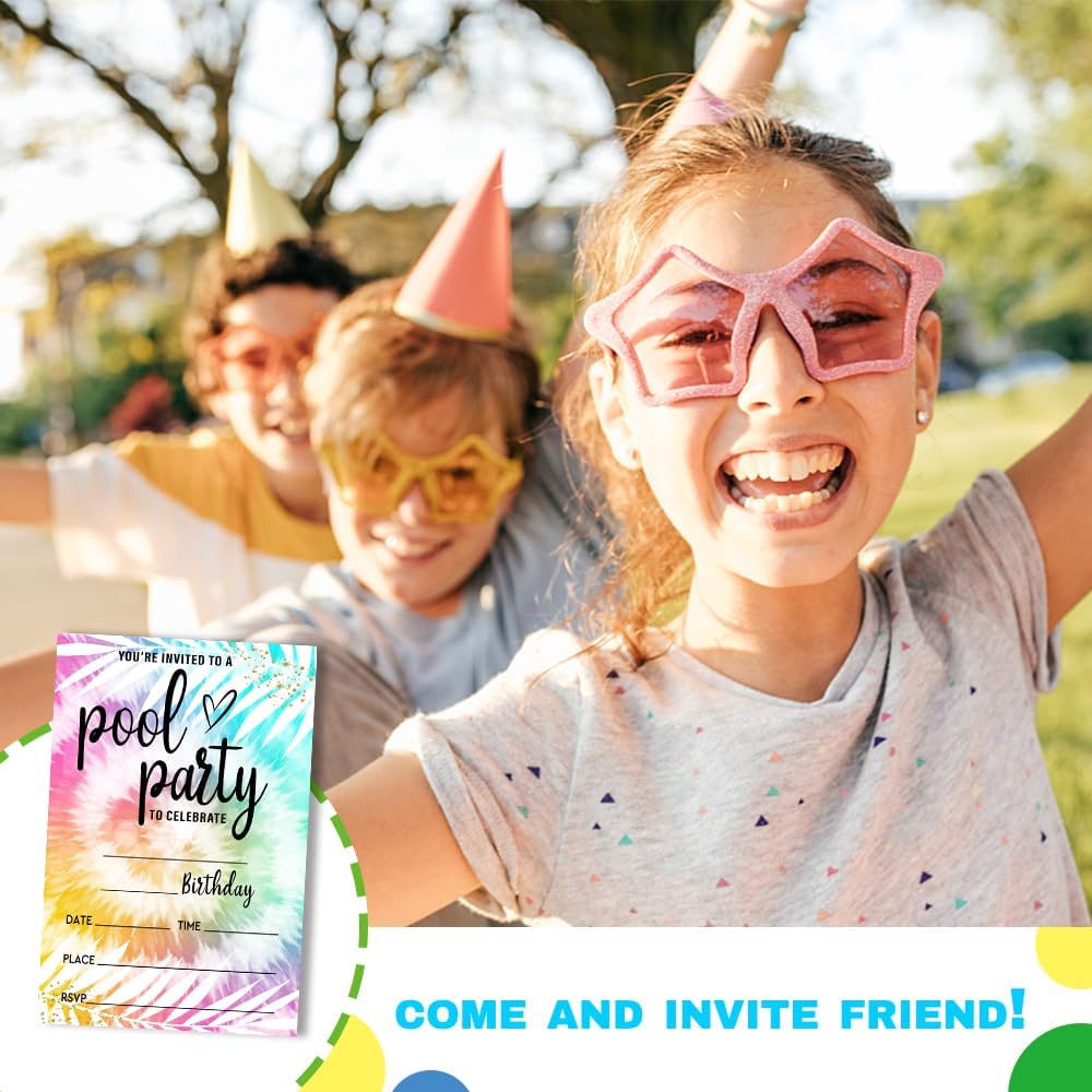 Pool Party Birthday Invitations with 20 Envelopes