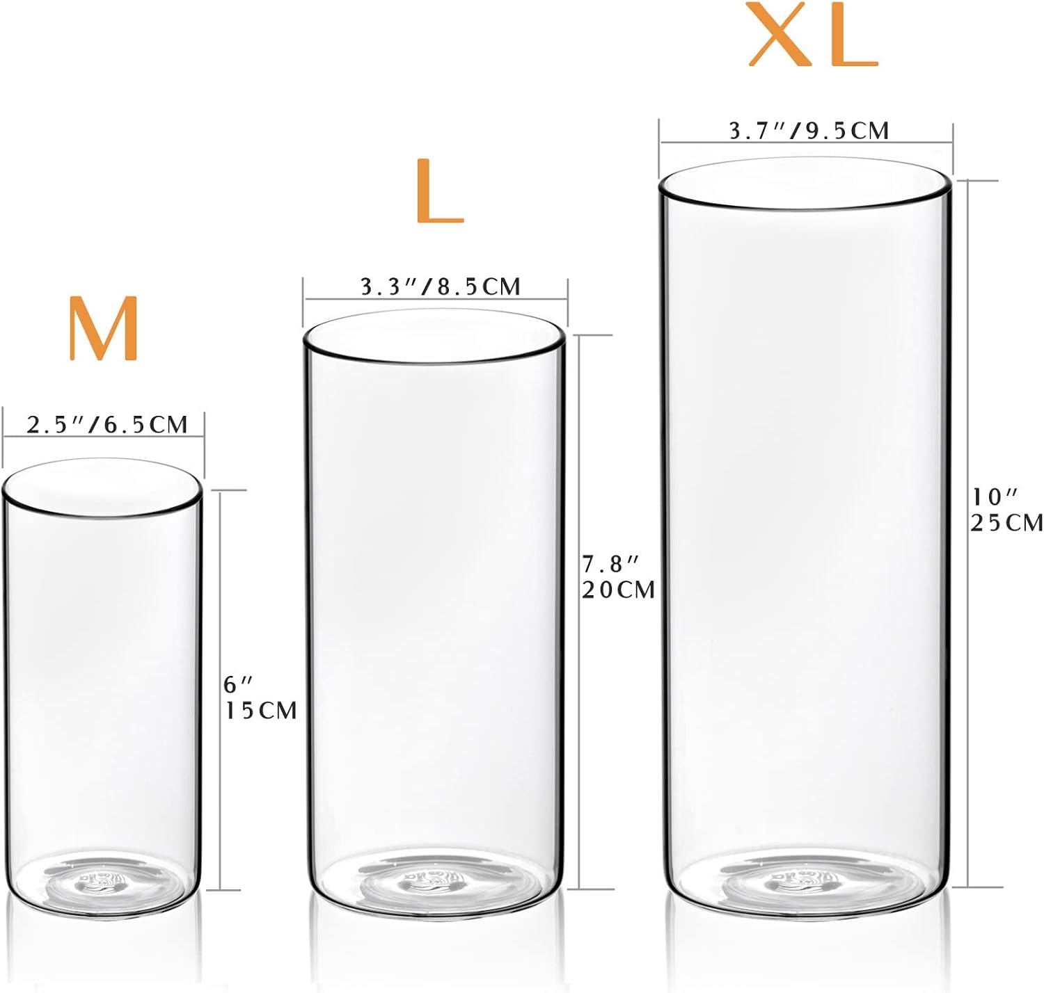 WDHODEC Cylinder Flower Vases 12PCS Hurricane Candle Holders Clear Glass Vase Set