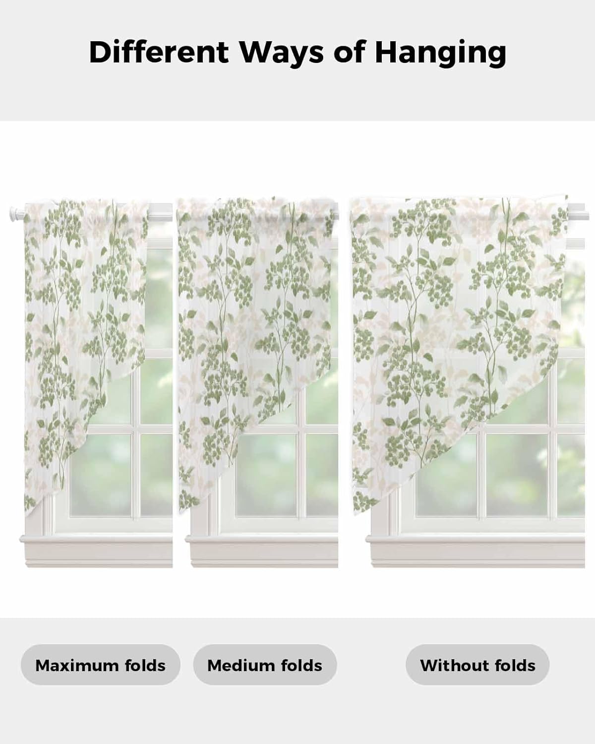 Sage Green Swag Curtains 2 Panels Set 36 Inch Length