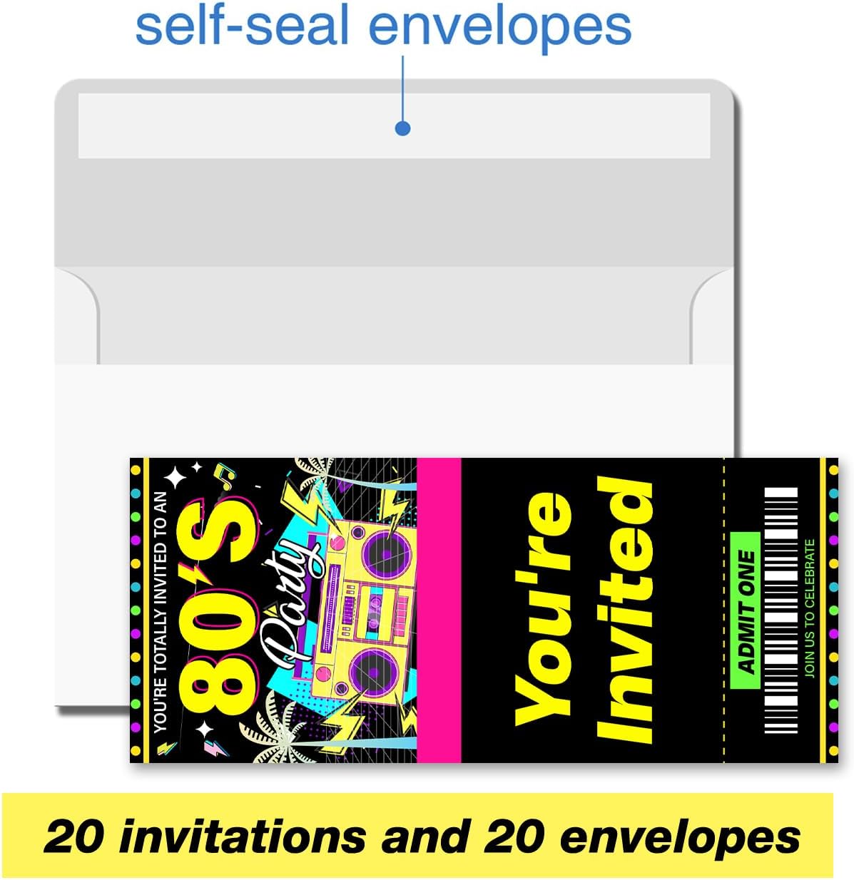 VAHATAN 80s Party Invitations 20 Pack with Envelopes