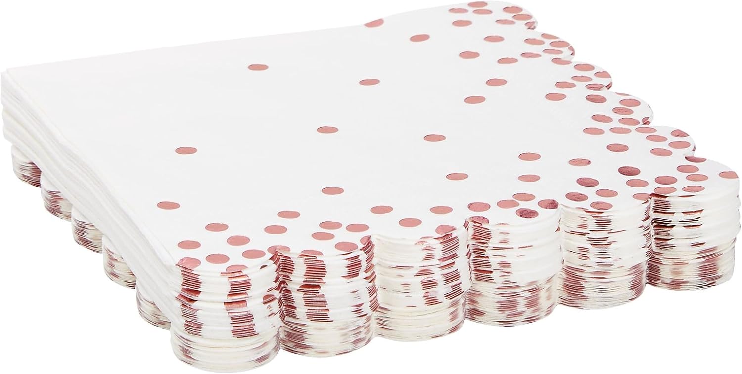50 Pack Scalloped White Rose Gold Napkins for Events