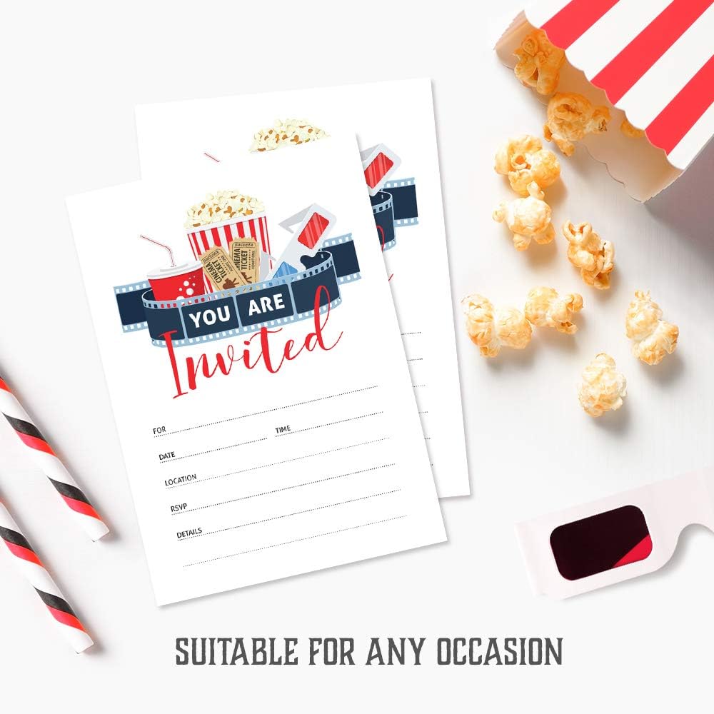 Movie Party Invitations with Envelopes Pack of 25