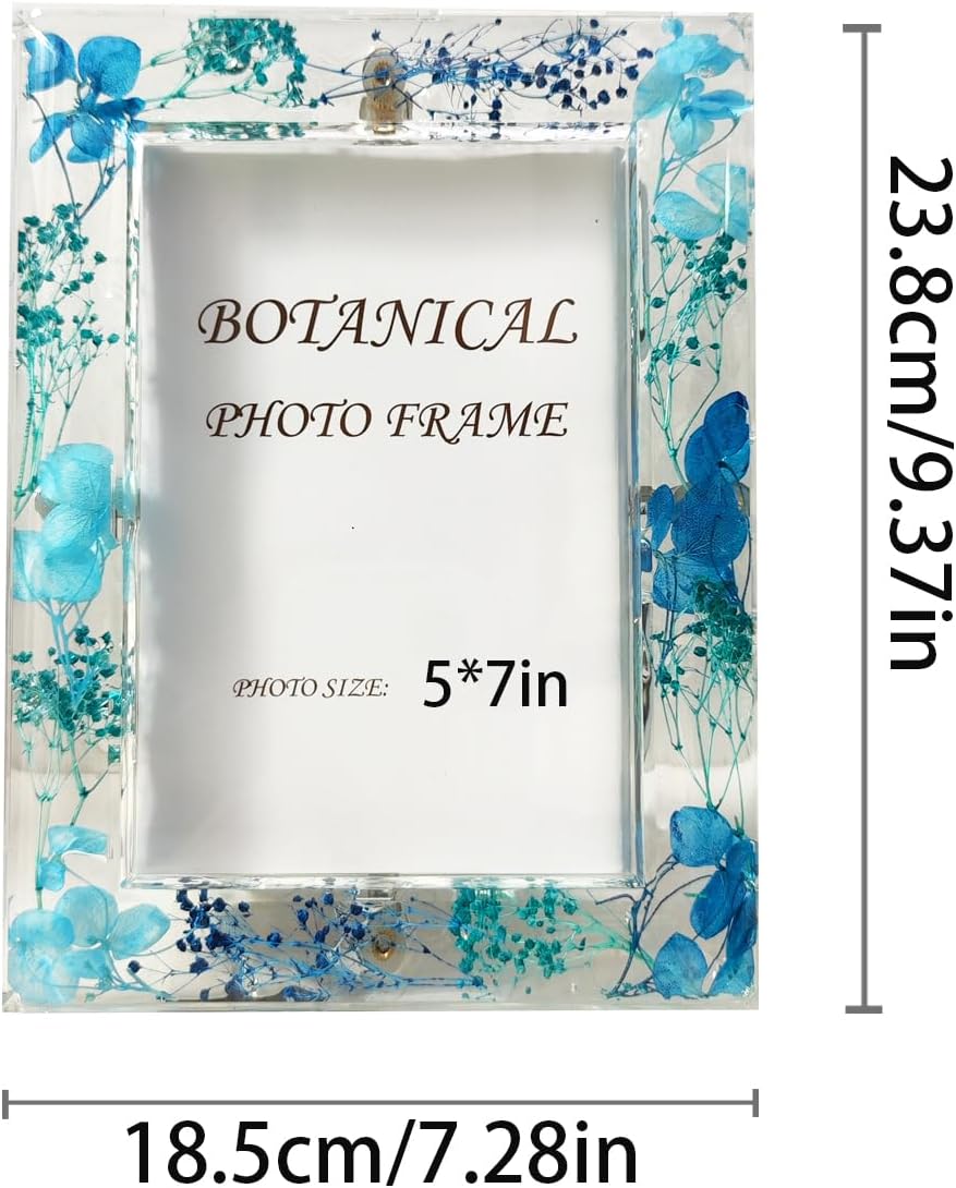 Botanical Picture Frame with Dried Flowers in Blue 5x7 Inch