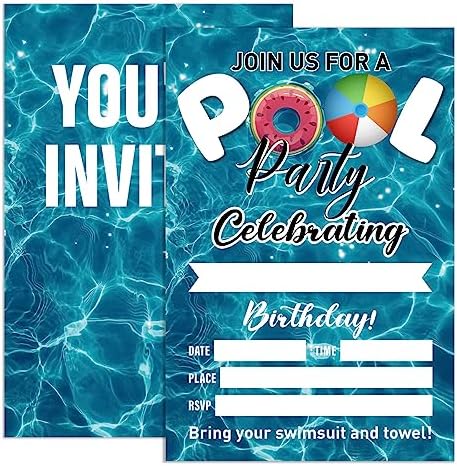 Pool Party Birthday Invites for Boys Set of 20