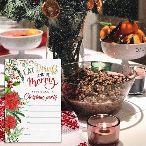 Christmas Party Invitations with Envelops - 25 Cards Set