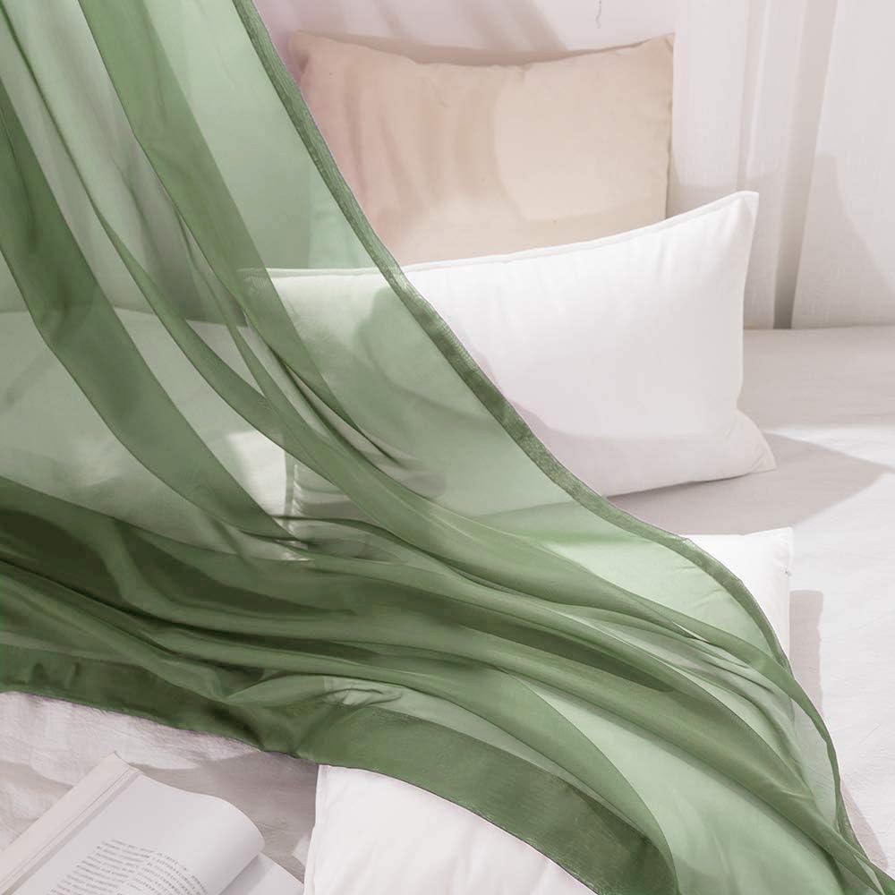 MIULEE Sheer Window Scarf Valance Extra Long Panel Sage Green