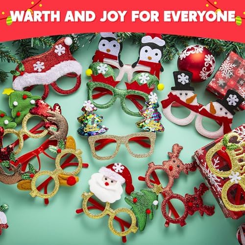JOYIN 12 Pcs Glitter Christmas Party Glasses Frames