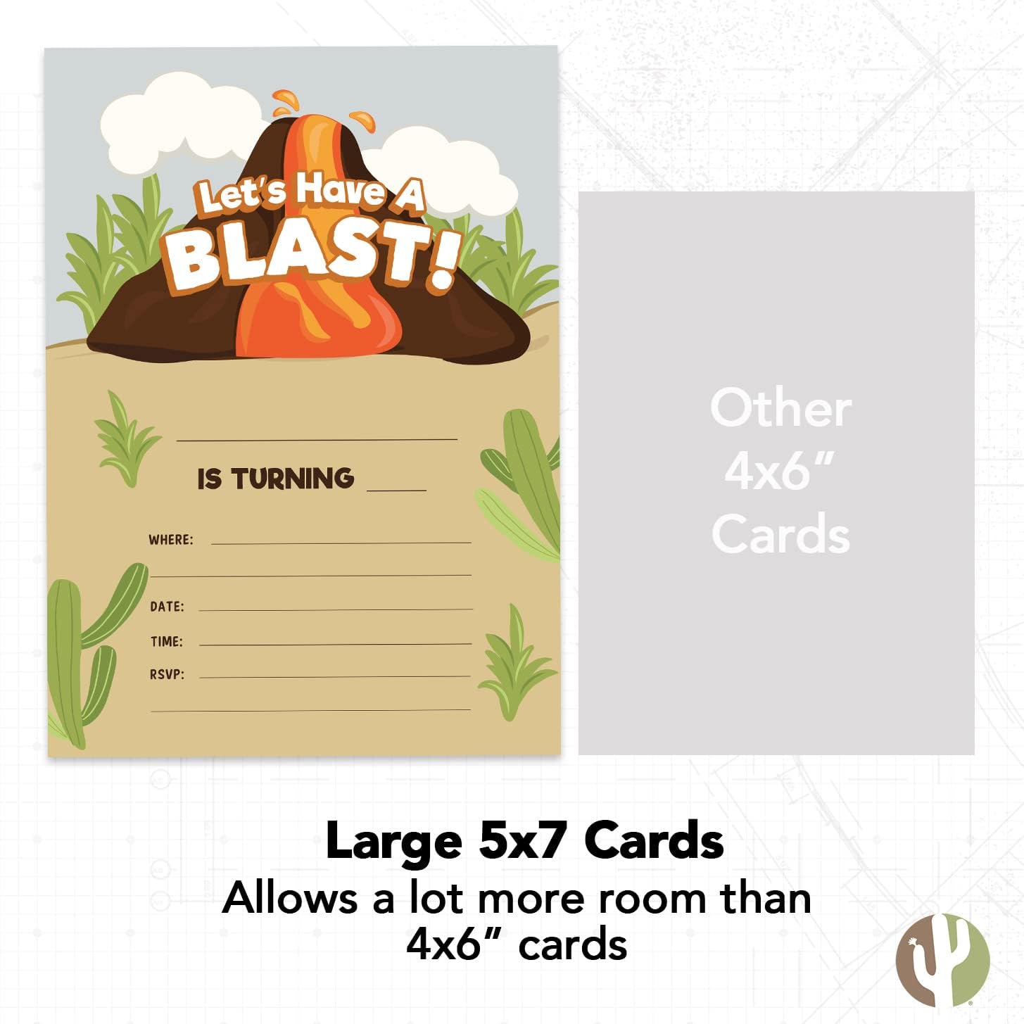 Desert Cactus Volcano Birthday Invitations 10 Count With Envelopes