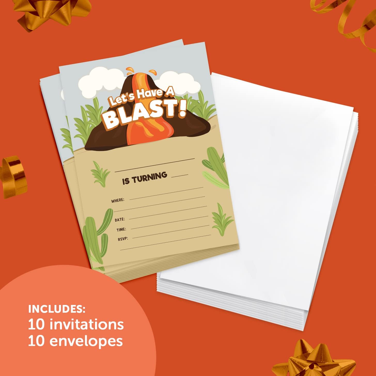 Desert Cactus Volcano Birthday Invitations 10 Count With Envelopes