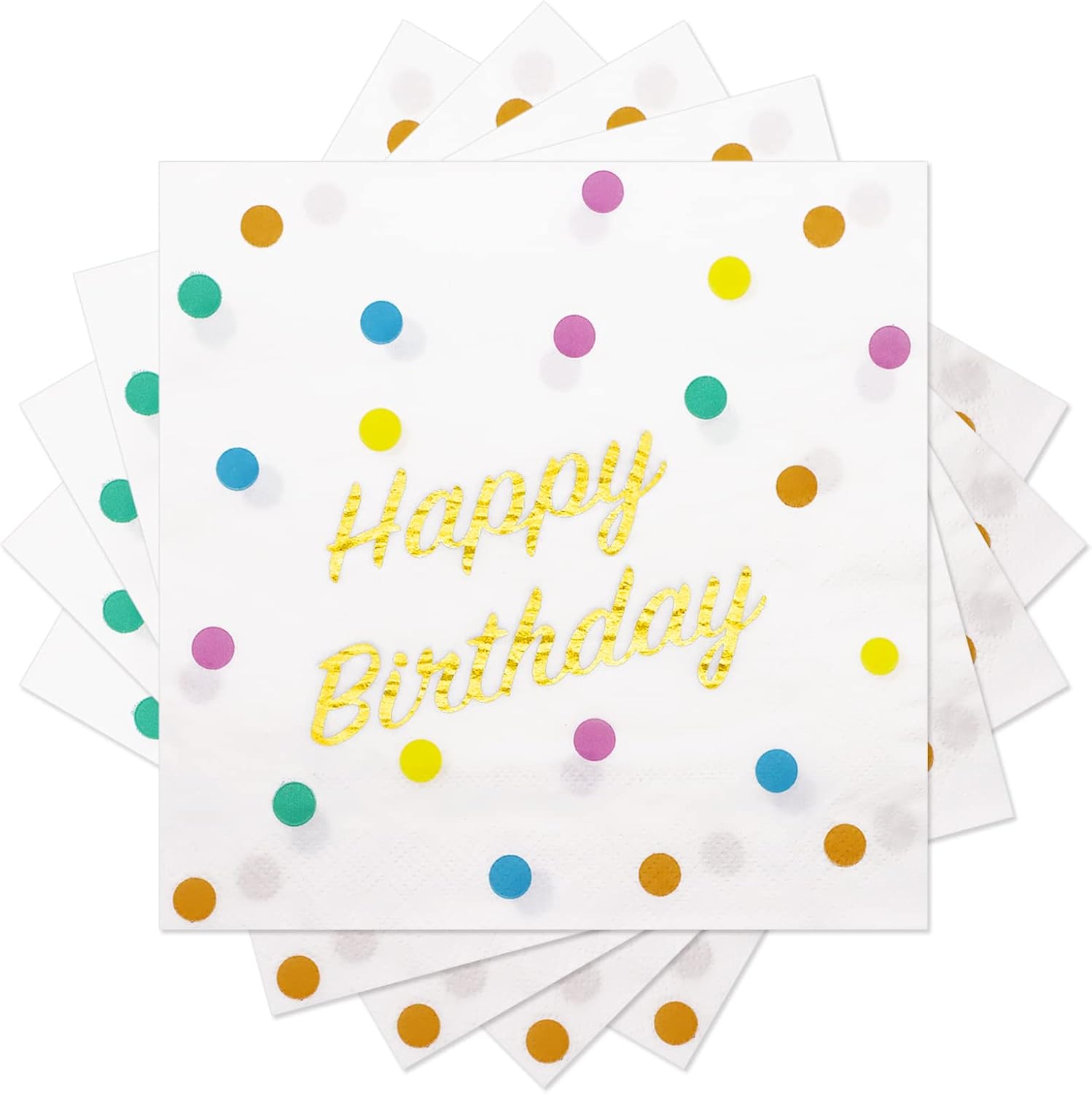 DYLIVeS Gold Foil Dots Birthday Napkins 65 Inch Pack of 50