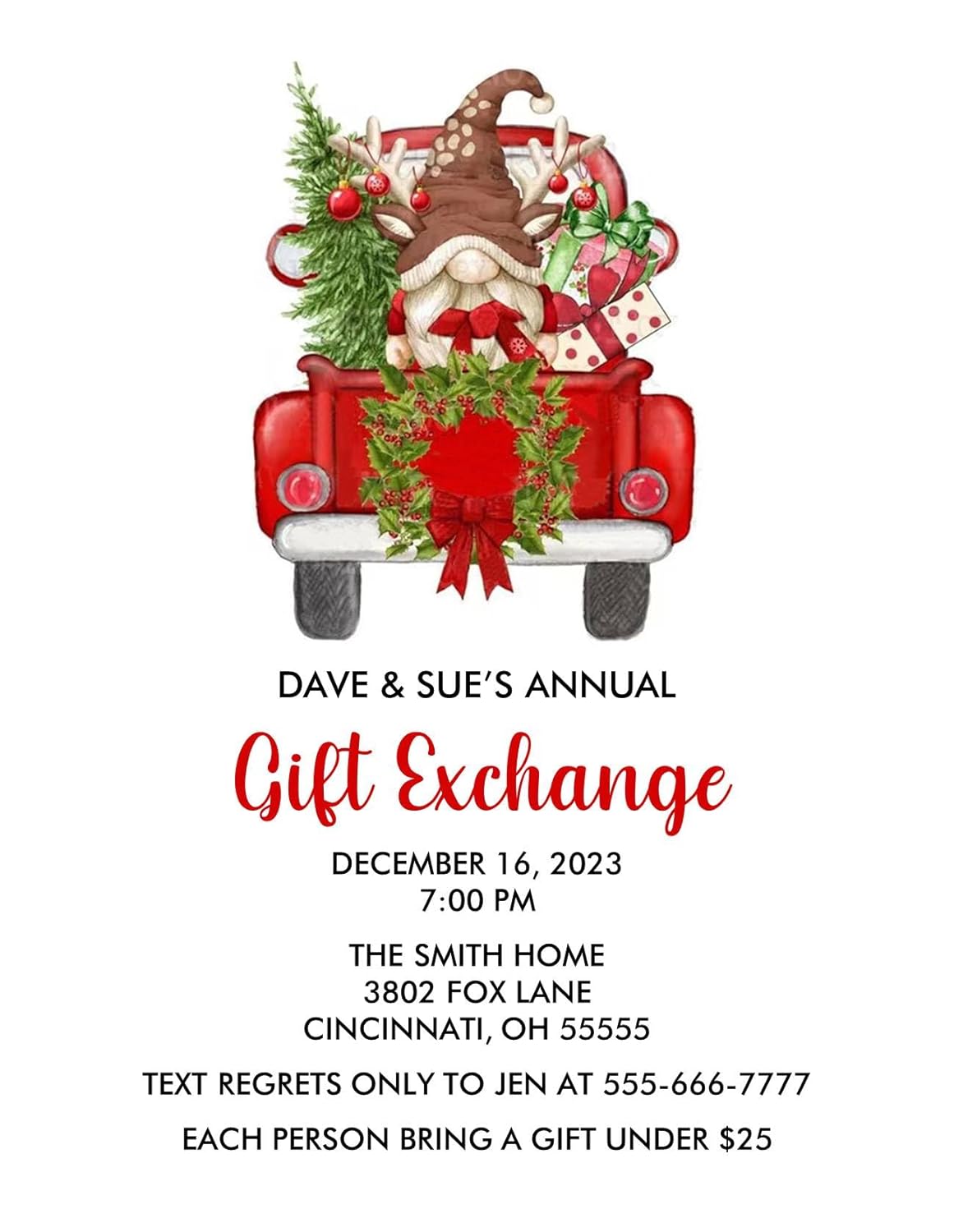 Personalized Christmas Party Gnome Gift Exchange Invitations