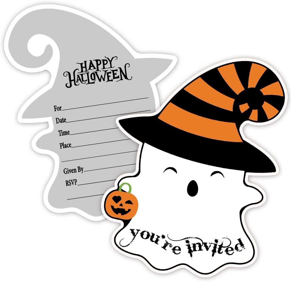 Haizct Halloween Ghost Shaped Fill-In Invitations 15 Pack