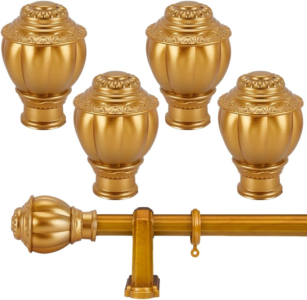 AHANDMAKER 4 Pcs Gold Plastic Curtain Rod Finials