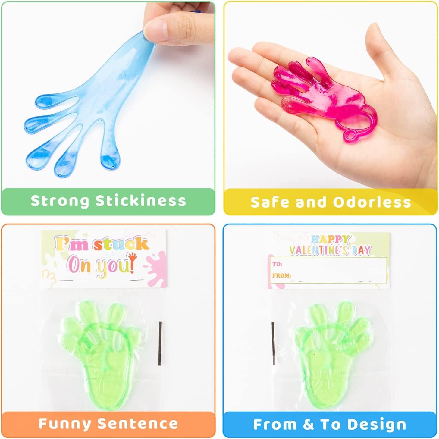 Haooryx Valentines Day Glitter Sticky Hand Cards 28 Pack
