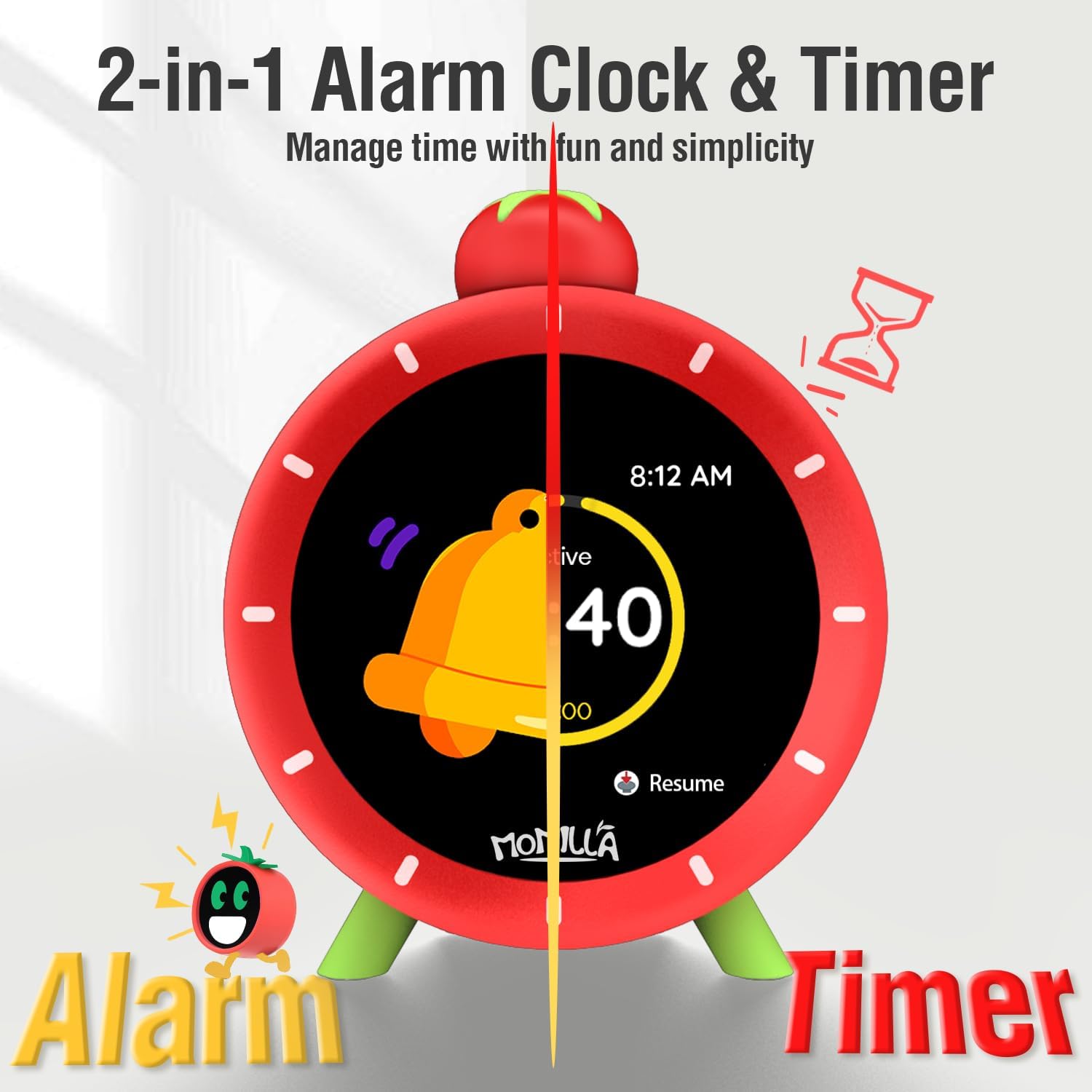 MOMILLA 4 Alarm Clock with Colorful LCD Display