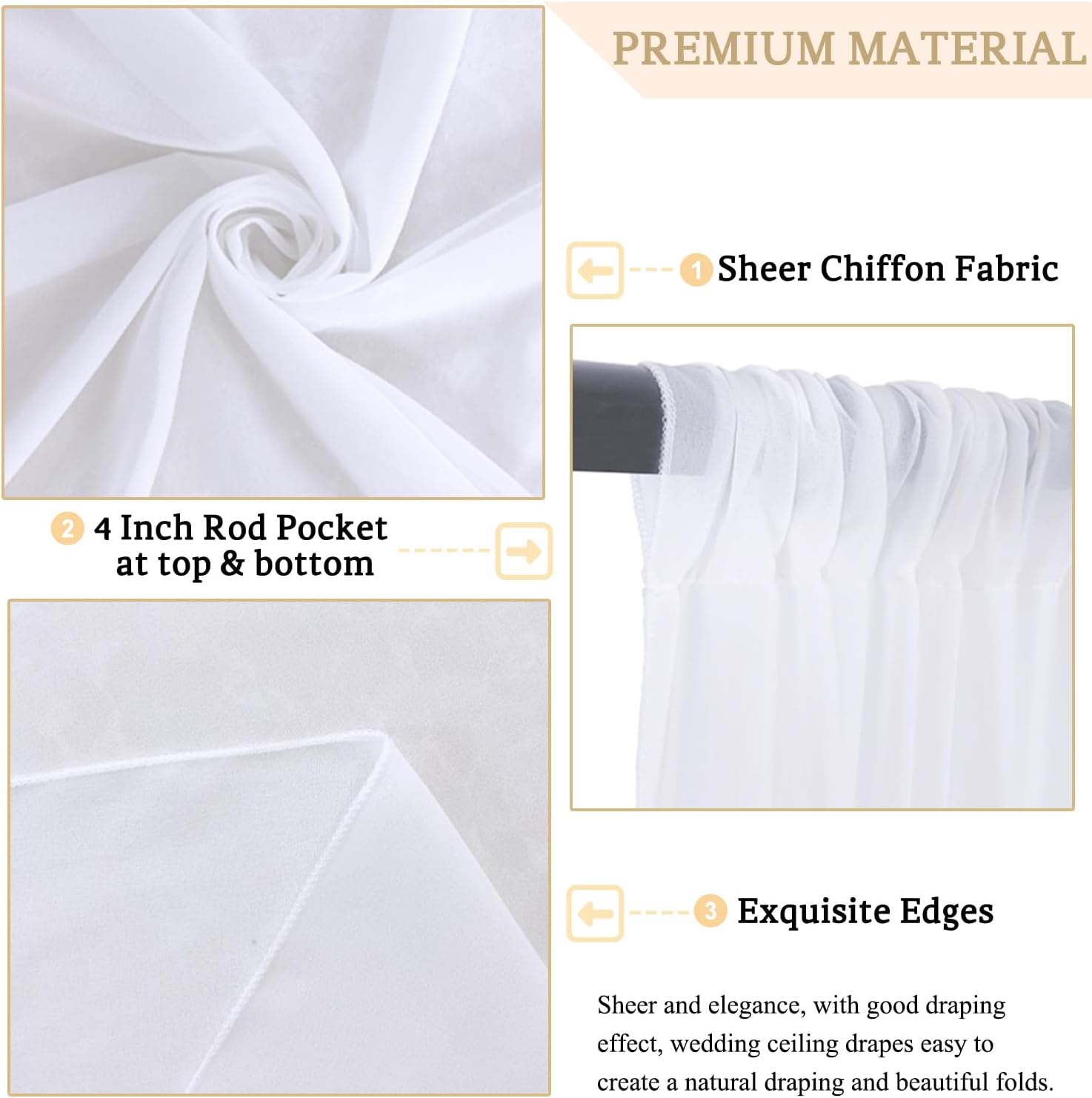 MODFUNS White Wedding Arch Drapes 4 Panels 5x30ft Sheer Curtains