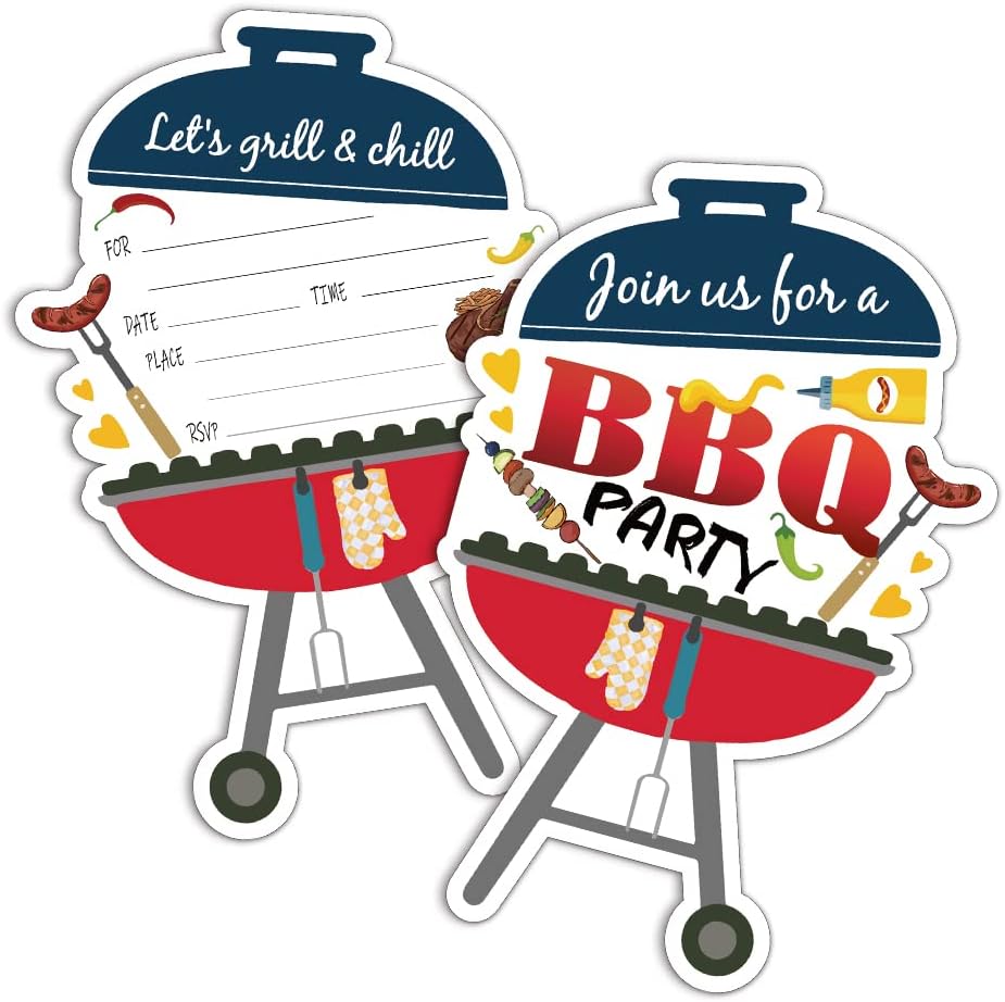Rewidparty BBQ Themed Party Invitations Set of 15