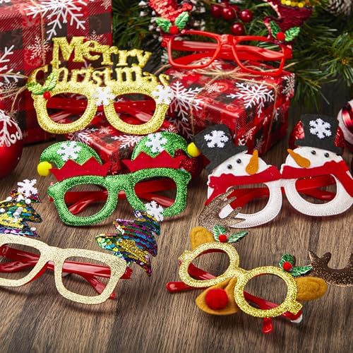 JOYIN 12 Pcs Glitter Christmas Party Glasses Frames