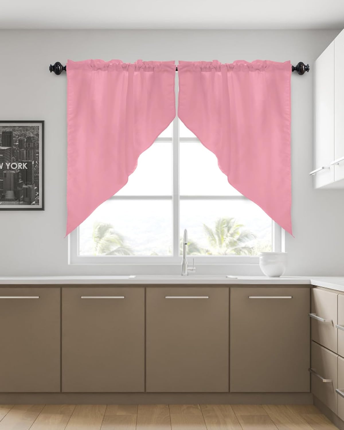 Pink Swag Valances for Kitchen Windows 36x56 In