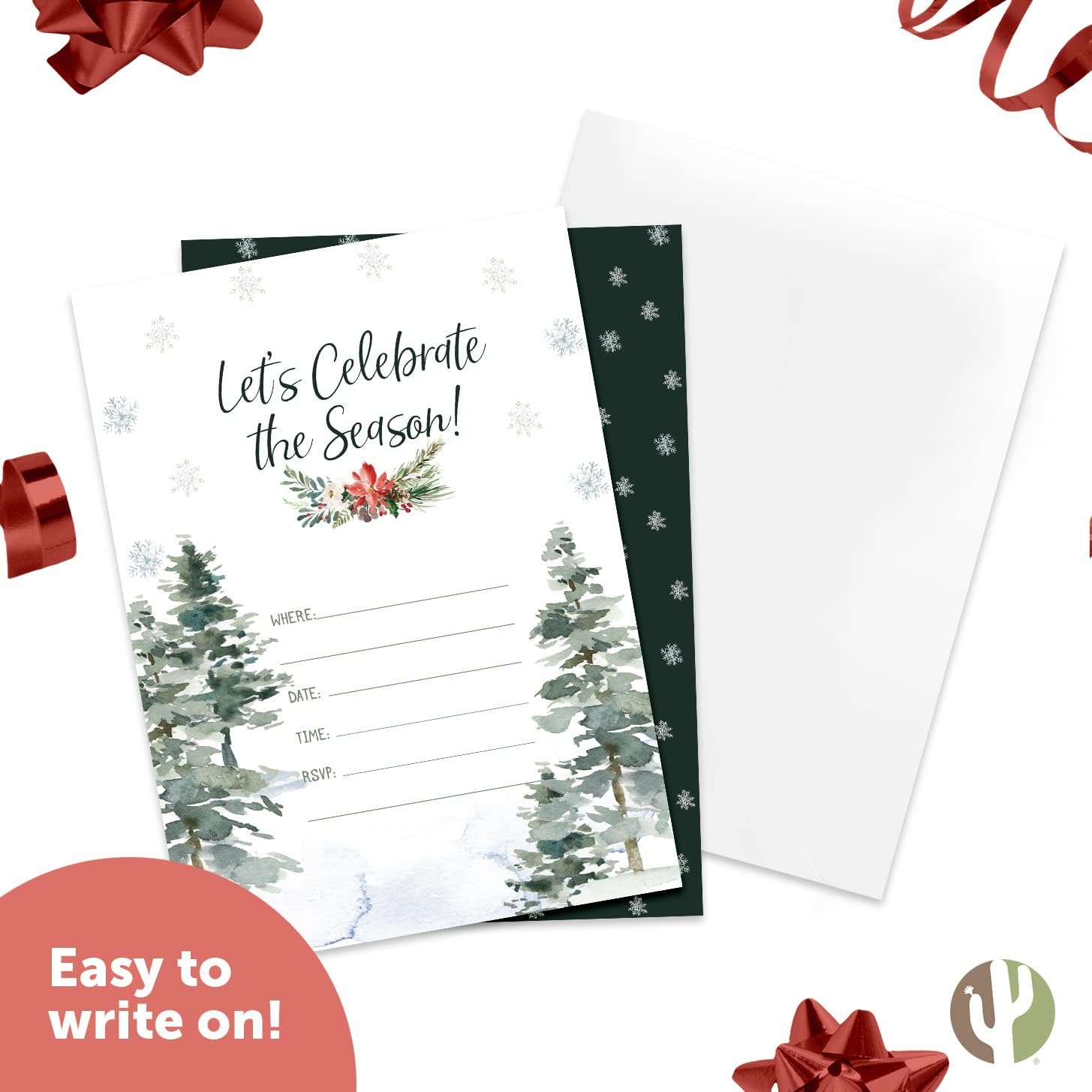 Desert Cactus Christmas Invitations with Envelopes 25 Count Design C