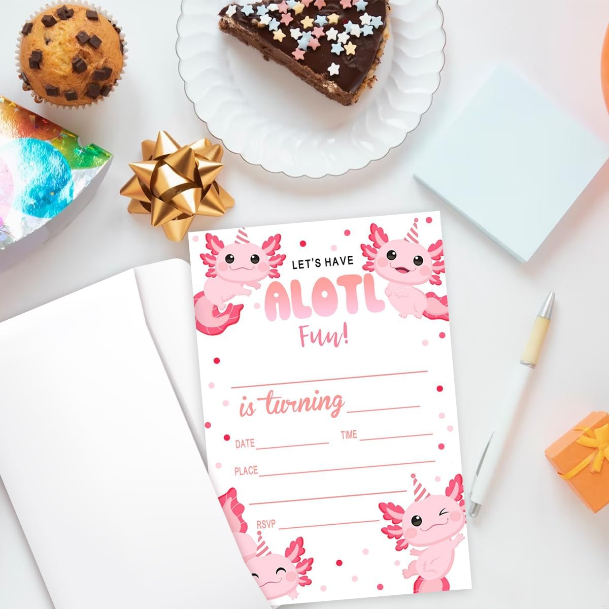 Pink Axolotl Birthday Invitations for Kids