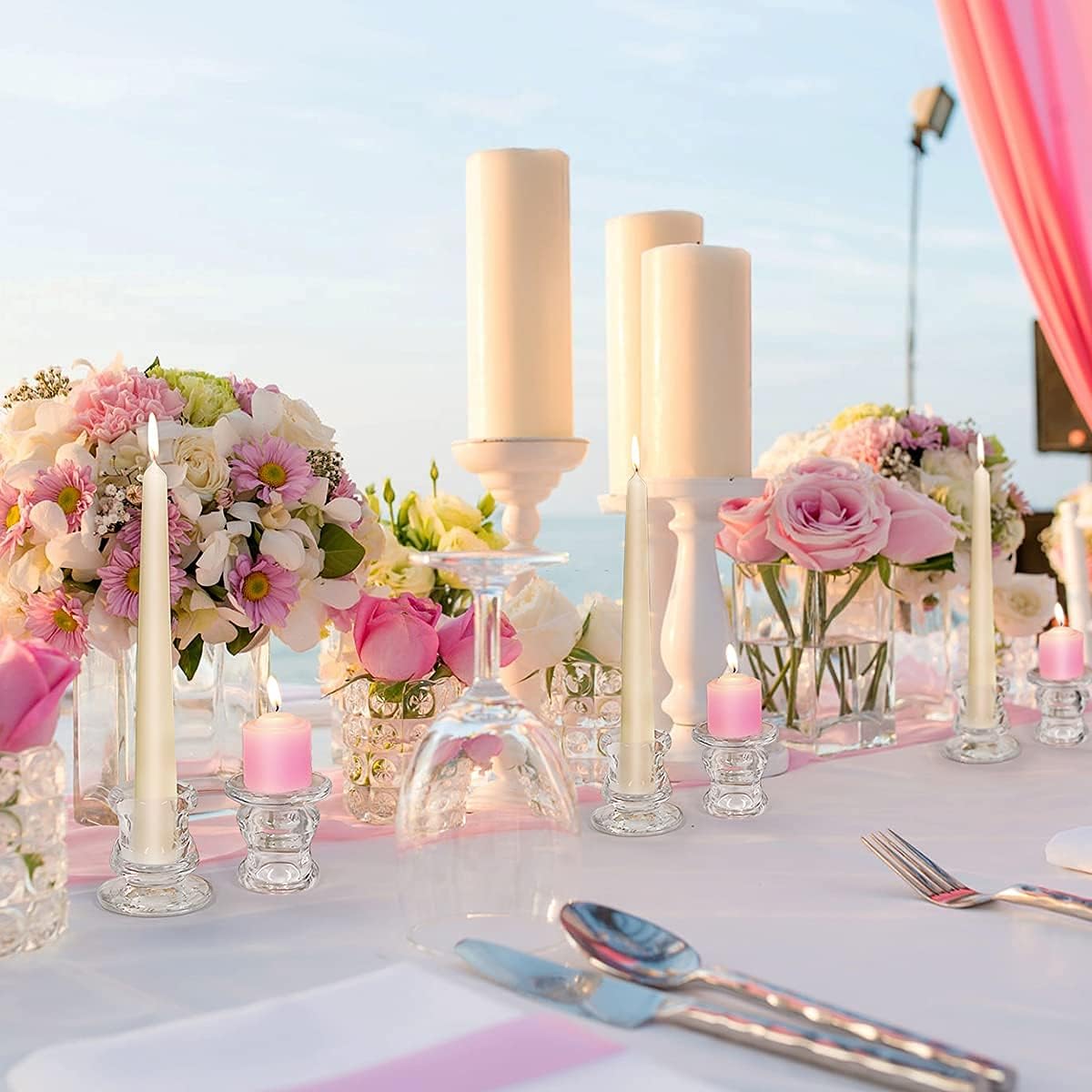 NITIME Candlestick Holders 12PCS Thick Glass for Table Centerpieces