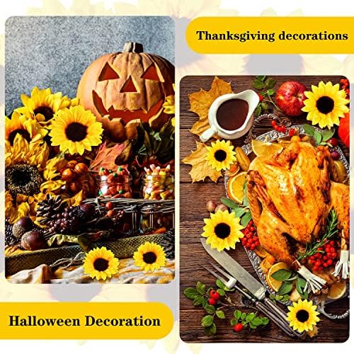 40pcs Fake Sunflower Heads with Stems for DIY Decor