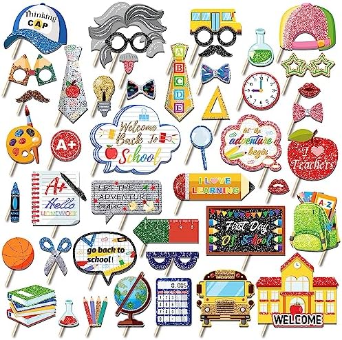 45Pcs Back to School Photo Booth Props Kit with Sticks