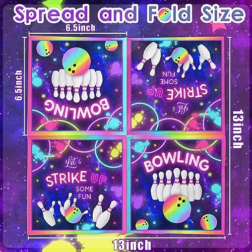 Bowling Birthday Napkins 40Pcs Rainbow Neon Glow Girl Party Decorations