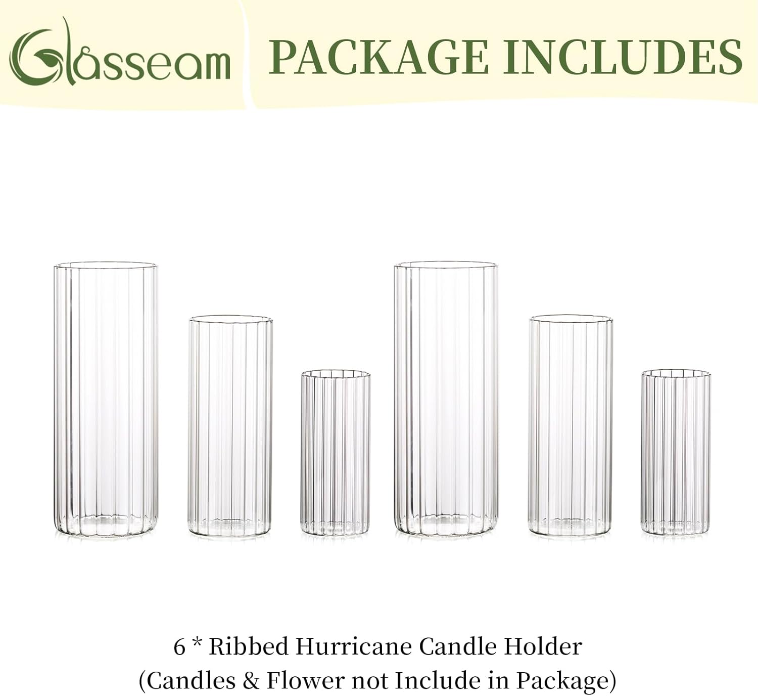 Glasseam Clear Hurricane Candle Holder Set of 6