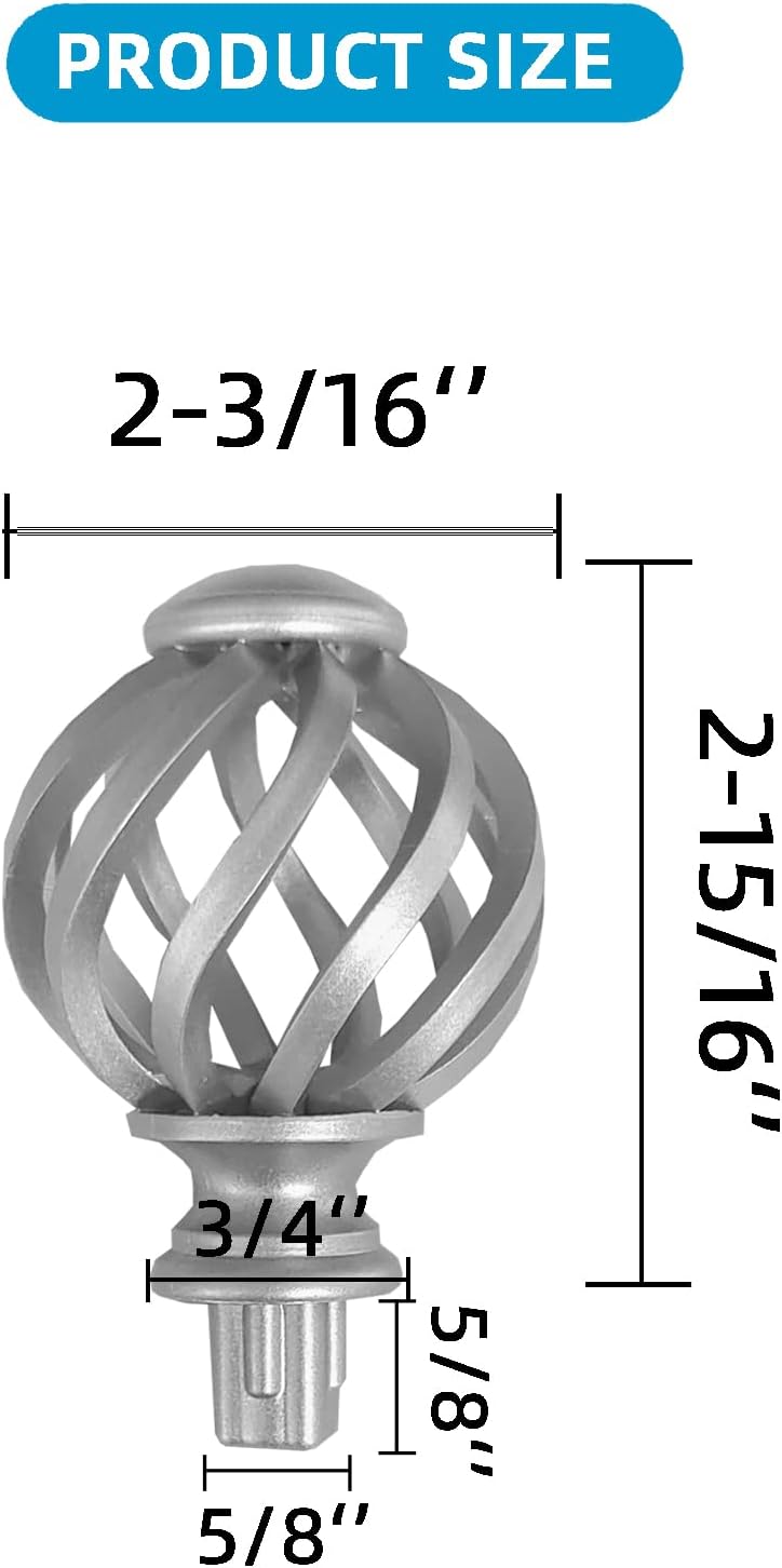 4 Pcs Spiral Cage Curtain Rod Finials for 58 Inch Rod