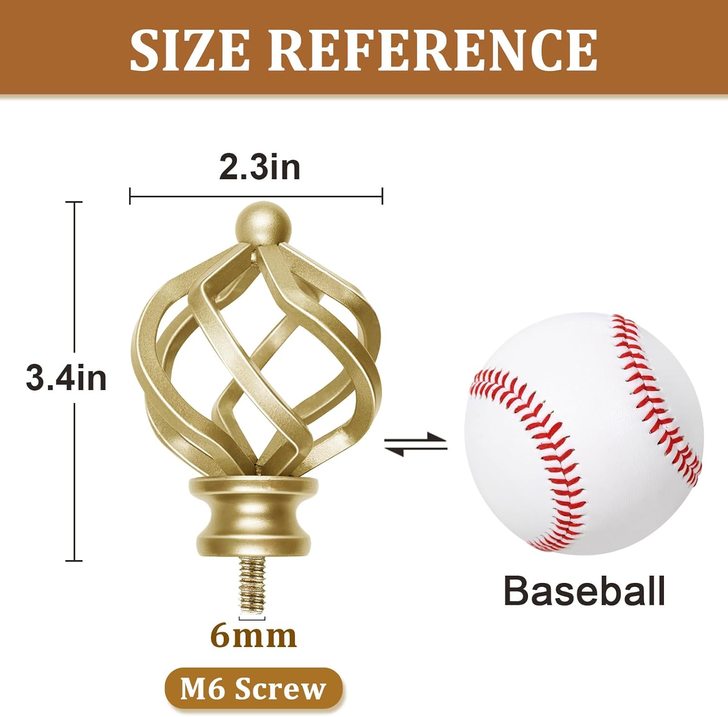 KAMANINA Top Bead Twisted Cage Finials 2pcs Warm Gold