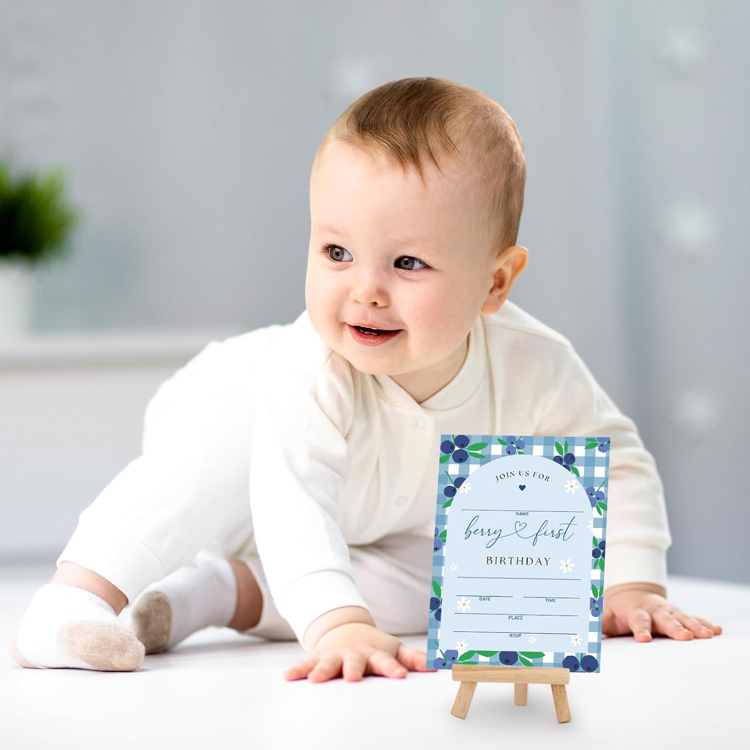 Whaline 25 Pack Blueberry Plaid Party Invitations