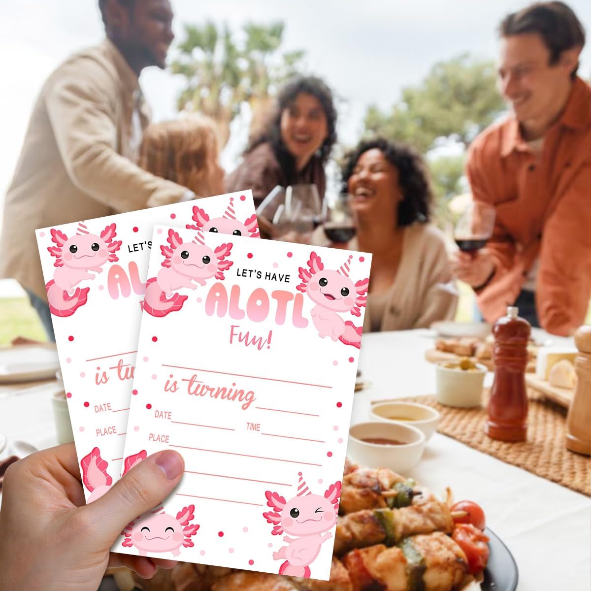 Pink Axolotl Birthday Invitations for Kids