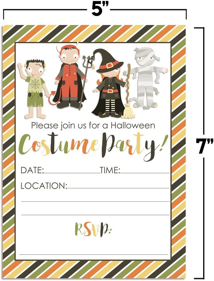 Halloween Costume Party Invitations 20pk 5x7 Fill-In Cards with Envelopes
