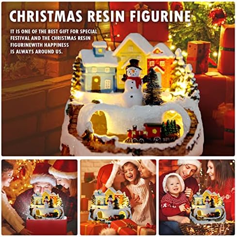 Christmas Village Musical Snow Globe Resin Figurines with 8 Music Snowman